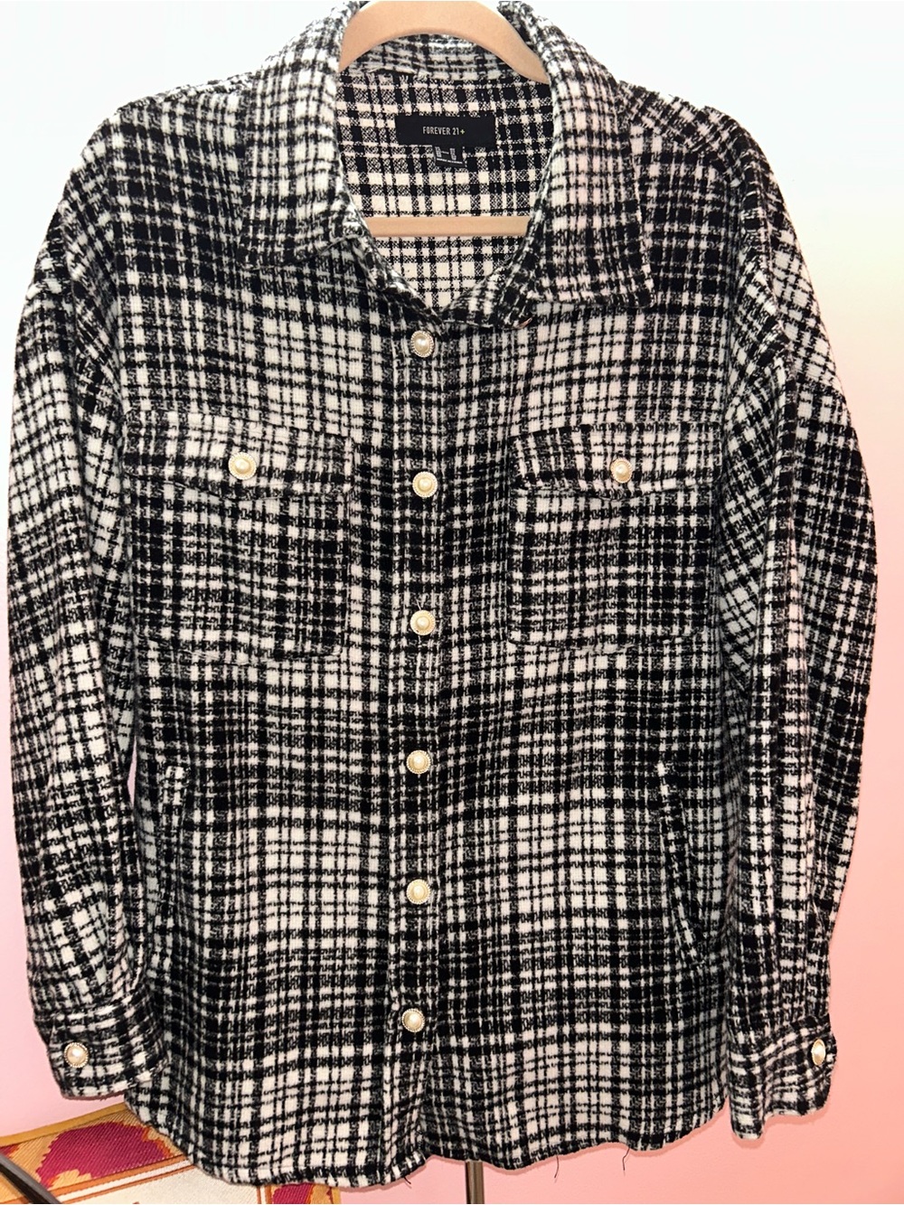 Forever 21 Black and White Plaid Button-Up Shacket